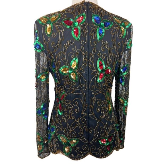 VINTAGE Stenay Beaded Sheer Sleeve Blouse Size S - Picture 7 of 16